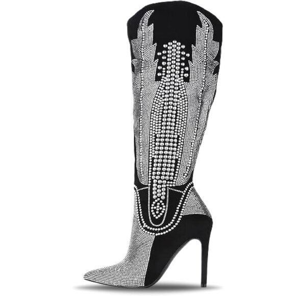 Shoes - ⚡Women's Black Western Cowgirl Boots Knee High With Stiletto Heels Fashion